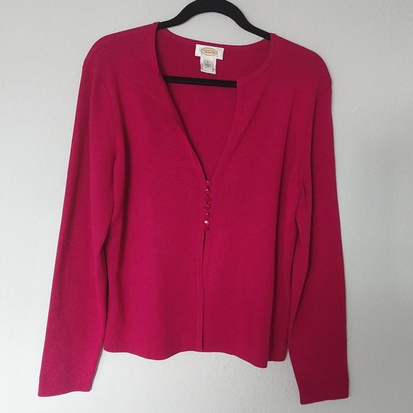 Talbots Fuchsia Silk Blend Button Closure Cardigan With Pointelle Knit Detail - Picture 1 of 10